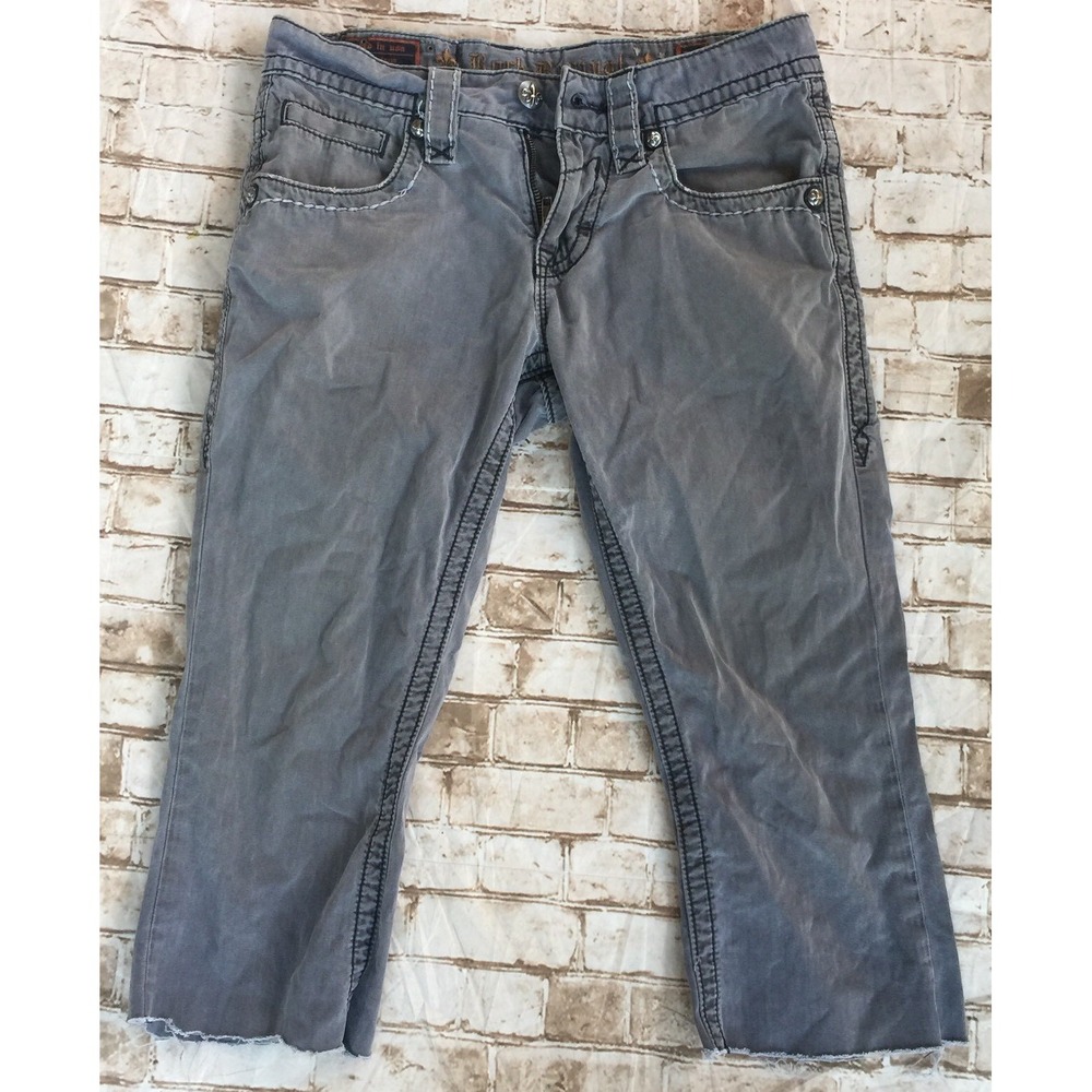ROCK REVIVAL 28 Gray Cut Off Capri Jeans Distressed